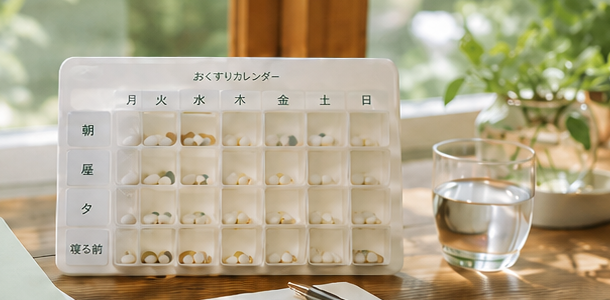 お薬カレンダーを使った服薬管理の様子
